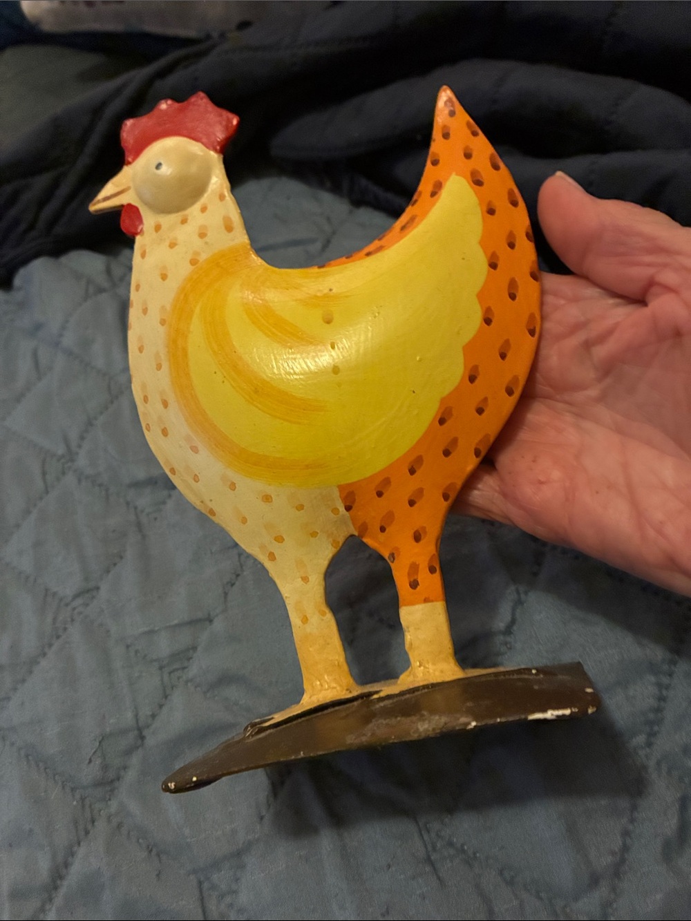 Charming Metal Yellow & Orange Folk Art Chicken Figurine - Brand Unknown